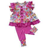 Korrie Floral Bamboo Short Sleeve Peplum + Legging Set